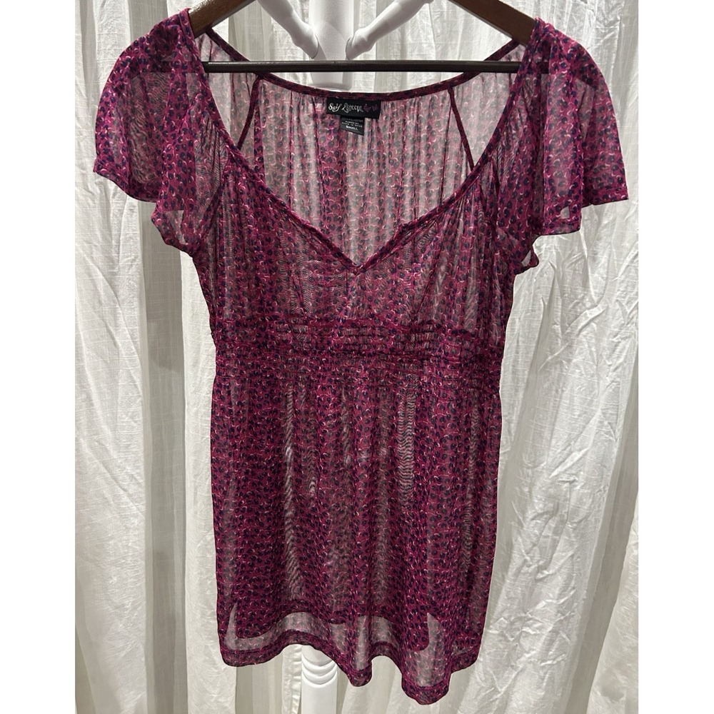 VTG Self Esteem Babydoll Top Sheer Floral Fairy Grunge Whimsigoth Mall Y2K Small